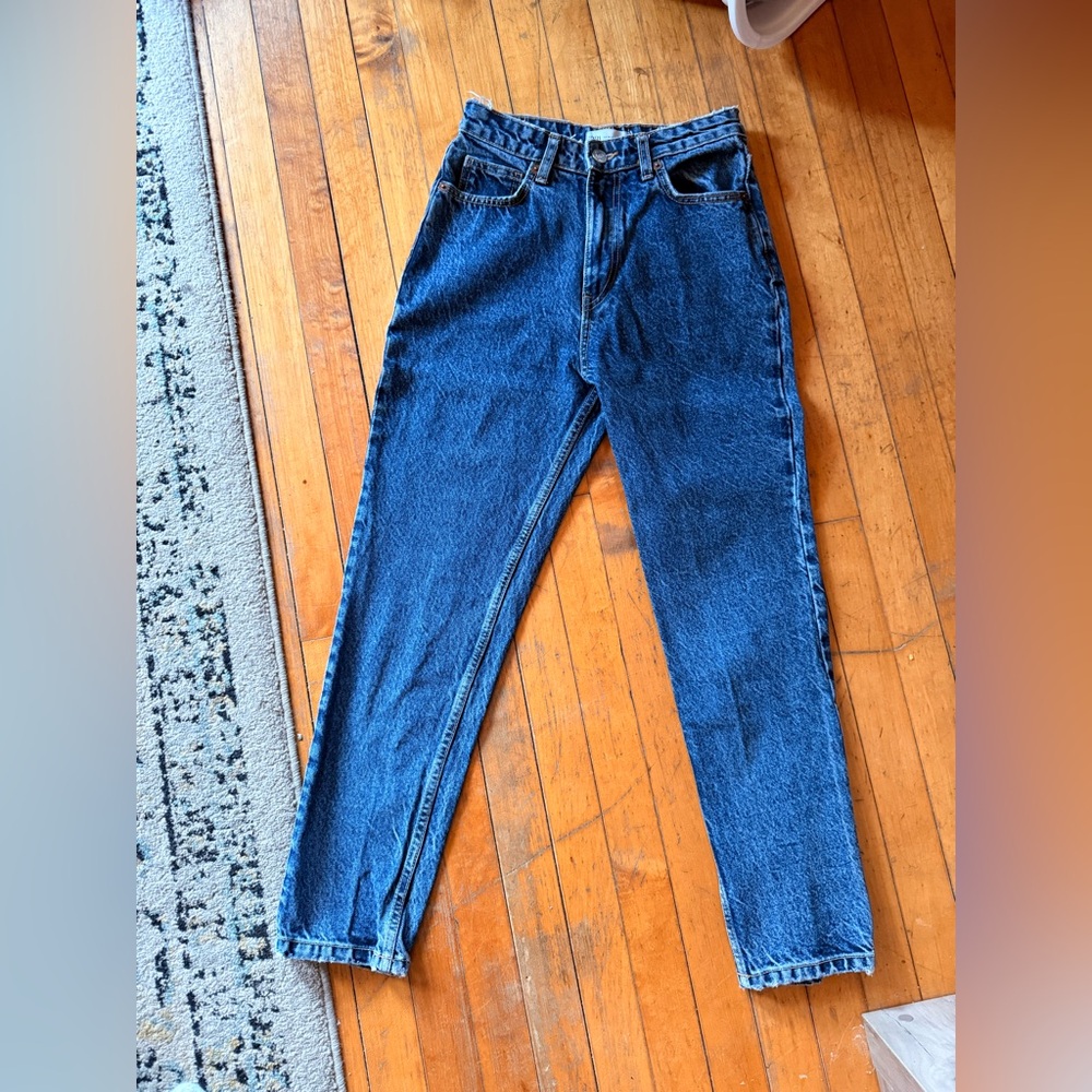 Zara Dark Blue Mom Jeans High Waist Ankle Length